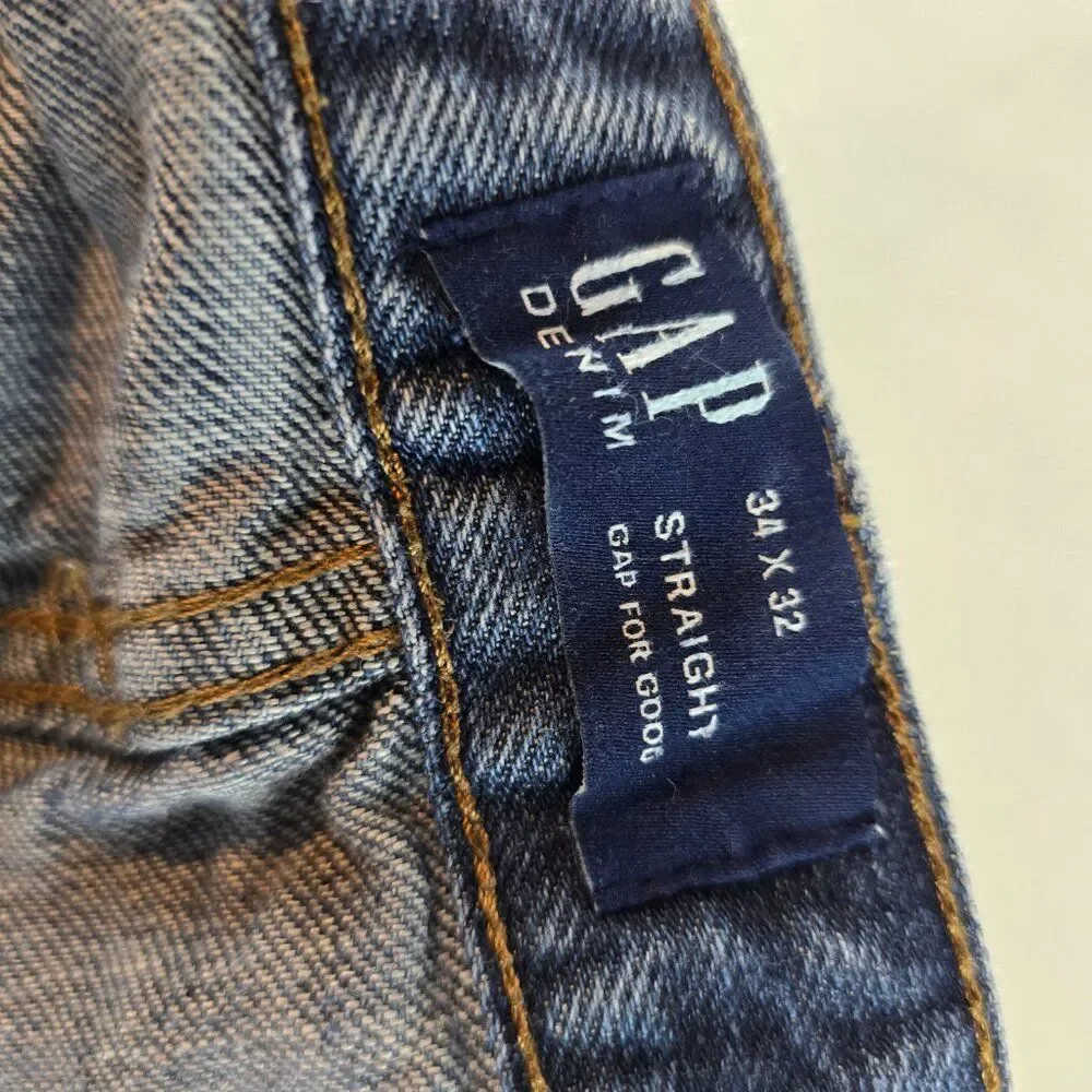 GAP Jeans Mens 34x32 Blue Denim Straight Fit Classic 100% Cotton Normcore Casual